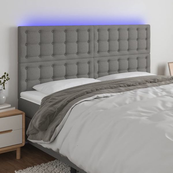 vidaXL Čelo postele s LED tmavosivé 160x5x118/128 cm látka