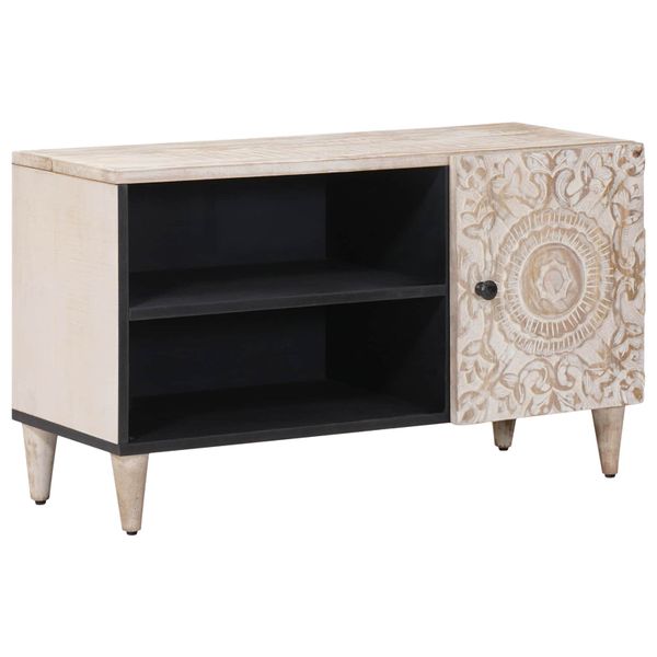 vidaXL TV skrinka Biela 80 x 31,5 x 46 cm Masívne mango drevo