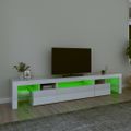 vidaXL TV skrinka s LED svetlami lesklá biela 215x36,5x40 cm