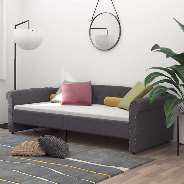 vidaXL Pohovka s matracom a USB tmavosivá látková 90x200 cm