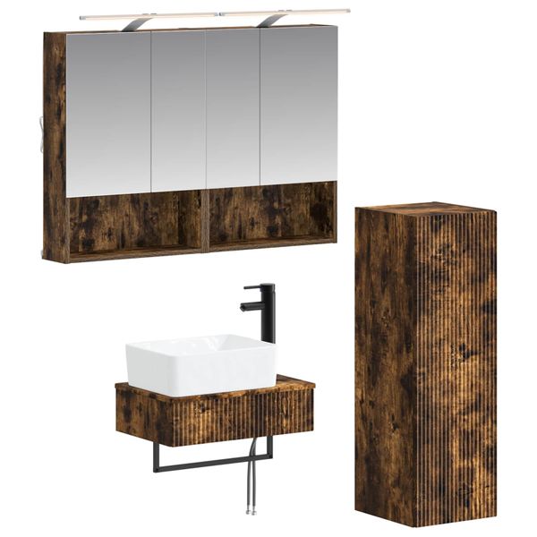 vidaXL Set kabinetov do kúpeľne 4 pcs Dymový dub 50 x 14,5 x 70 cm