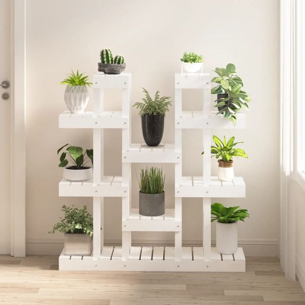 vidaXL Stojan na rastliny biely 104,5x25x109,5 cm masívna borovica