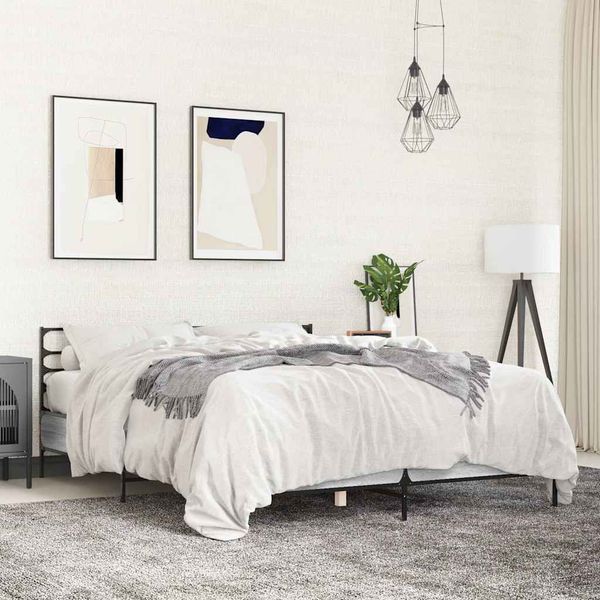 vidaXL Posteľný rám sivý sonoma 150x200 cm kompozitné drevo a kov