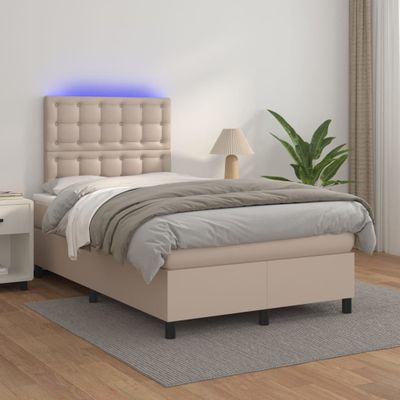 vidaXL Boxspring posteľ matrac a LED kapučínová 120x200 cm umelá koža