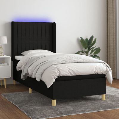 vidaXL Posteľ boxsping s matracom a LED čierna 80x200 cm látka