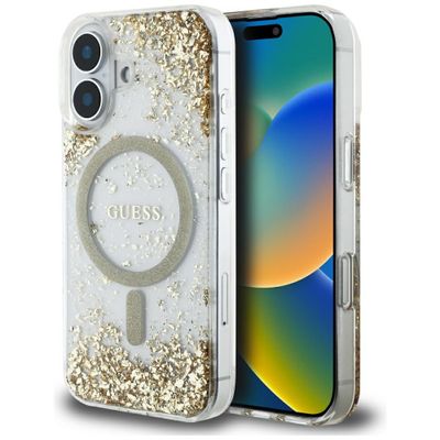 Guess HC Resin Bottom Glitter puzdro pre iPhone 16 MagSafe Zlaté