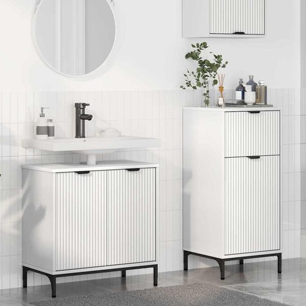 vidaXL Sada kúpeľňového nábytku 2 pcs Biela Spracované drevo a kov