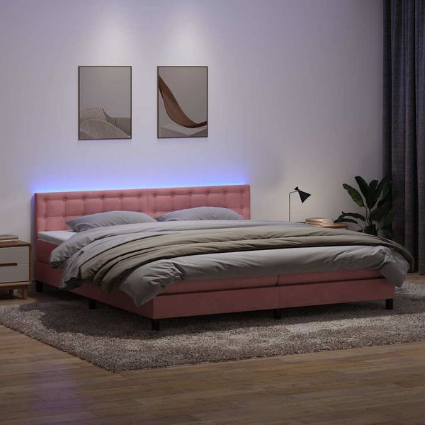 vidaXL Box Spring Posteľ s matracom a LED Ružová 200x210 cm Zamat