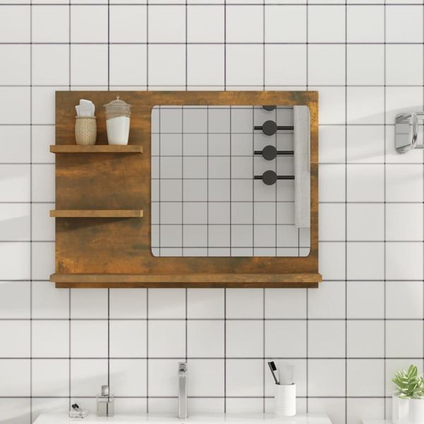 vidaXL Kúpeľňové zrkadlo dymový dub 60x10,5x45 cm spracované drevo