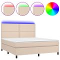 vidaXL Boxspring posteľ matrac a LED kapučínová 180x200 cm umelá koža