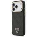 Puzdro Guess Case Magsafe 4G PU Leather s trojuholníkovým logom a zlatým kovovým rámom fotoaparátu pre iPhone 17 Pro čierna