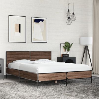 vidaXL Posteľný rám hnedý dub 140x190 cm kompozitné drevo a kov