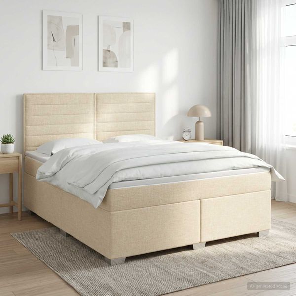 vidaXL Posteľ boxspring s matracom Krémová 140 x 200 cm Látka