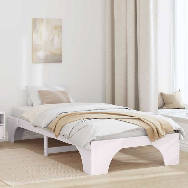 vidaXL Rám postele Biela 90 x 200 cm Masívne borovicové drevo