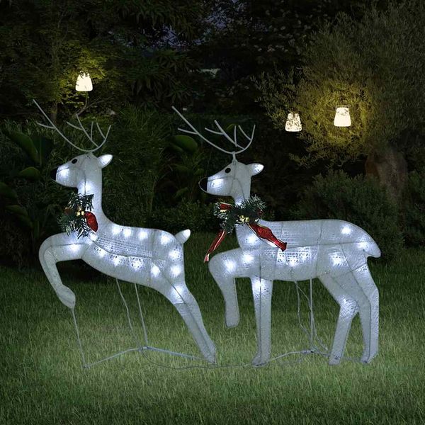 vidaXL Vianočné soby 2 ks biele 40 LED diód