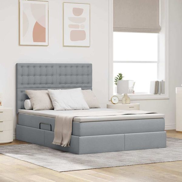 vidaXL Postel s úložným prostorem a matrací Svetlosivá 140 x 190 cm