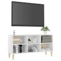 vidaXL TV stolík nohy z masívneho dreva lesklý biely 103,5x30x50 cm