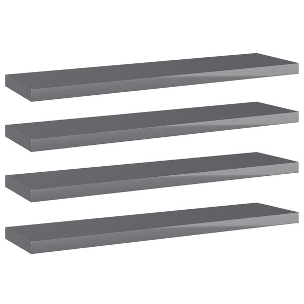 vidaXL Prídavné police 4 ks, lesklé sivé 40x10x1,5 cm, drevotrieska