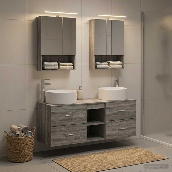 vidaXL Sada kúpeľňového nábytku 5 pcs Sivý Sonoma