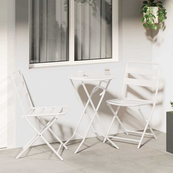 vidaXL Záhradný bistro set 3 pcs Biela Oceľ