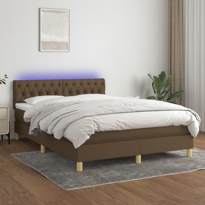 vidaXL Posteľ boxsping s matracom a LED tmavohnedá 140x200 cm látka