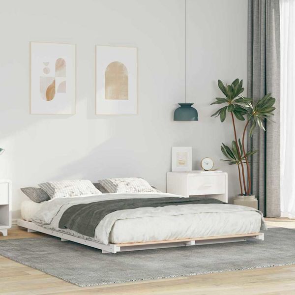 vidaXL Rám postele Biela 140 x 210 cm Masívne borovicové drevo