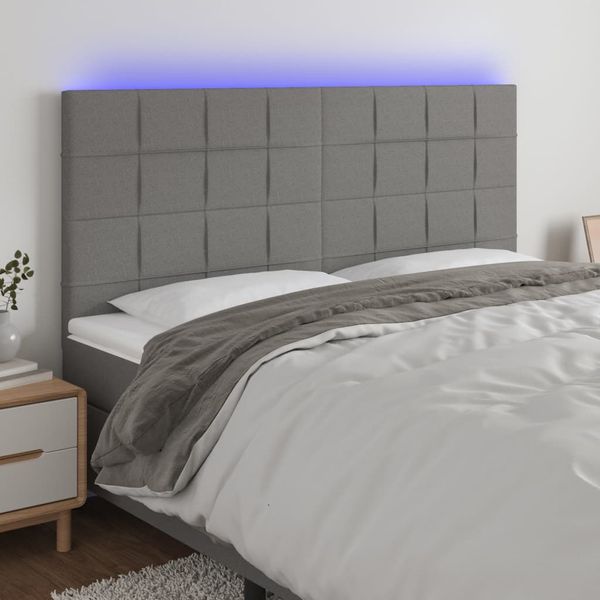 vidaXL Čelo postele s LED tmavosivé 200x5x118/128 cm látka