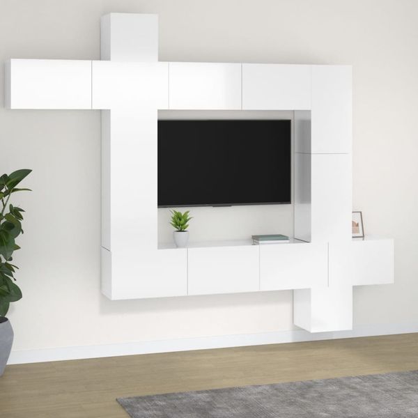 vidaXL 9-dielna súprava TV skriniek lesklá biela spracované drevo