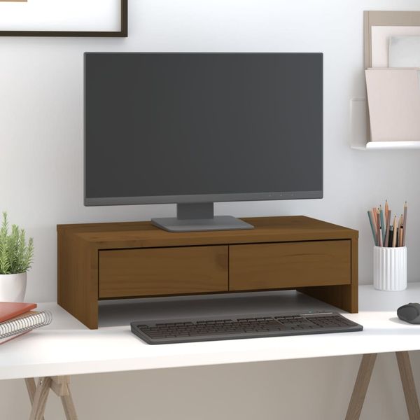 vidaXL Stojan na monitor medovo-hnedý 50x27x15 cm masívna borovica