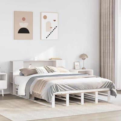 vidaXL Posteľ s knižnicou bez matraca biela 150x200cm masívne drevo