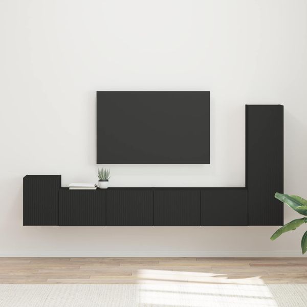 vidaXL Zostava TV skriniek Nástenný 3 pcs Čierna Kompozitné drevo