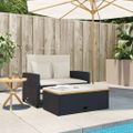 vidaXL Záhradná pohovka s podložkami 2-miestna čierna polyratan+akácia
