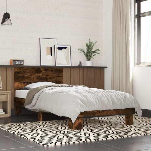 vidaXL Posteľný rám dymový dub 90x200 cm kompozitné drevo a kov