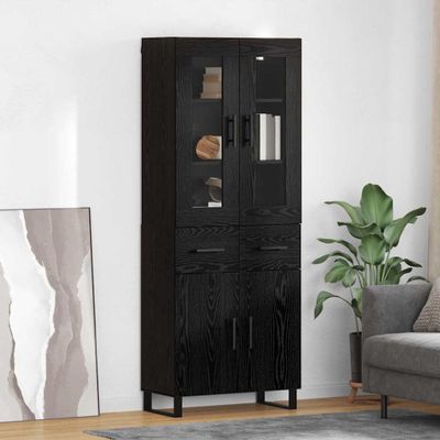vidaXL Highboard 2 pcs Čierny dub Drevovláknitá doska a sklo