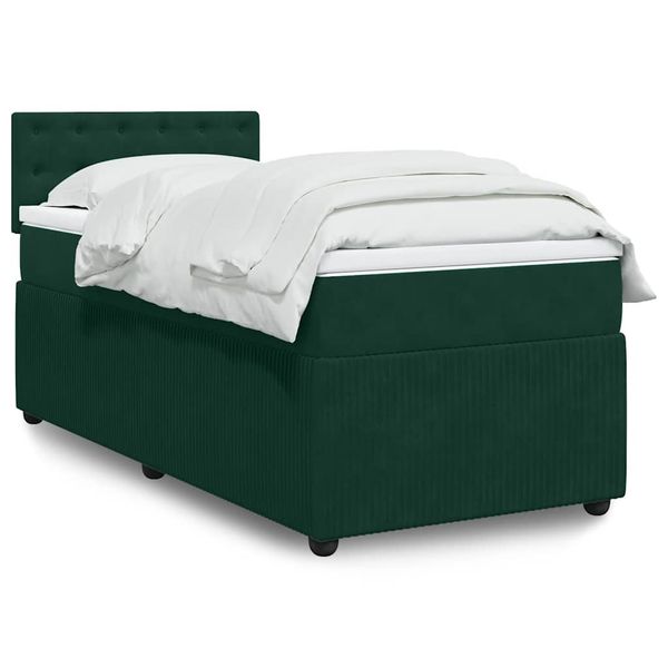 vidaXL Posteľný rám boxsping s matracom tmavozelený 90x200 cm zamat