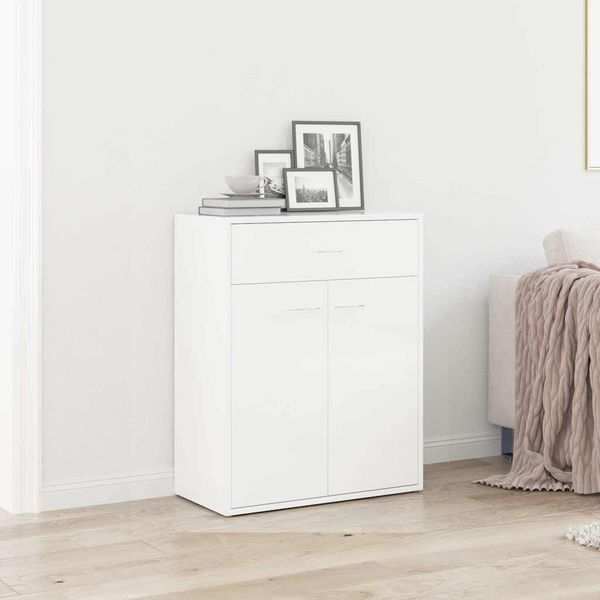 vidaXL Komoda, lesklá biela 60x30x75 cm, kompozitné drevo