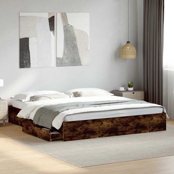vidaXL Posteľný rám so zásuvkami dymový dub 180x200cm kompozitné drevo