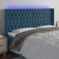 vidaXL Čelo postele s LED tmavomodré 183x16x118/128 cm zamat