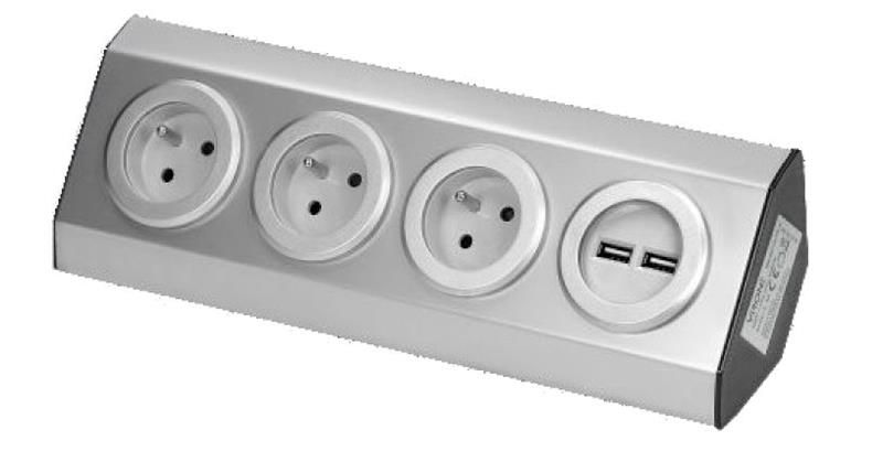 ORNO VIRONE FS-3 Povrchová rohová zásuvka 3x 230V, 2xUSB, nerez