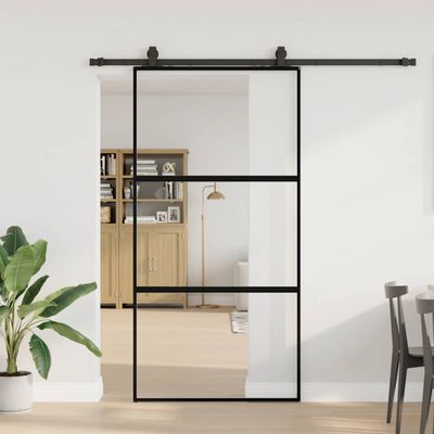 vidaXL Posuvné dvere s kovaním čierne 102,5x205 cm tvrdené sklo