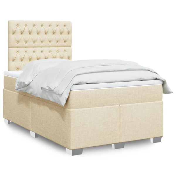 vidaXL Boxspring posteľ s matracom krémový 120x200 cm látka