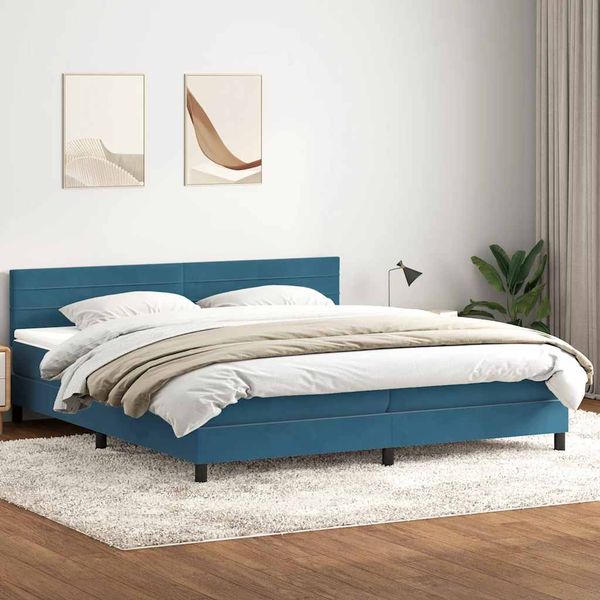 vidaXL Box Spring Posteľ s matracom Tmavomodrá 200x220 cm Zamat
