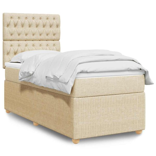 vidaXL Posteľný rám boxsping s matracom krémový 80x200 cm látka