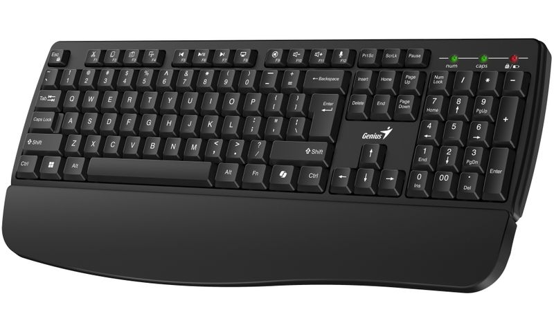 GENIUS KB-7123/ bezdrátová 2,4GHz/ ergo předložka/ Copilot/ mini receiver/ USB/ černá/ CZ+SK layout Klávesnice, bezdrátová, 2,4GHz, mini USB prijímac, ergo. podložka, CZ+SK layout, Copilot klávesa, cerná