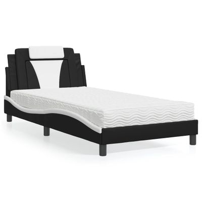 vidaXL Posteľ Viana s matracom čierno-biela 100x200 cm umelá koža