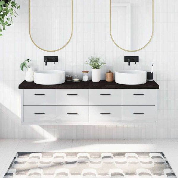 vidaXL Kúpeľňová doska tmavohnedá 180x30x(2-6) cm ošetrený masív