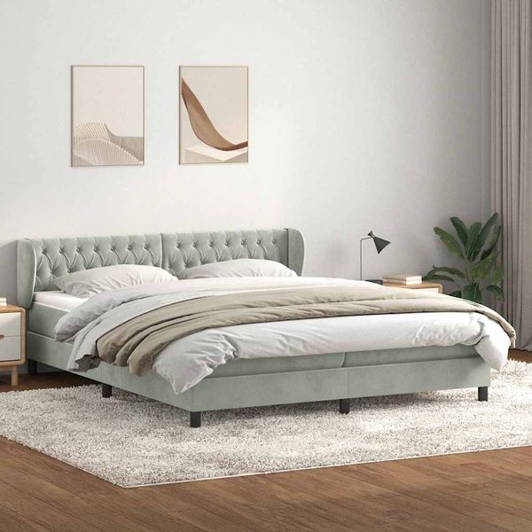 vidaXL Box Spring Posteľ s matracmi Svetlosivá 200x210 cm Zamat