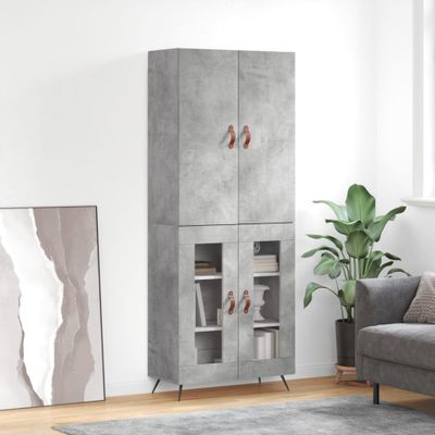 vidaXL Vysoká skrinka betónová sivá 69,5x34x180 cm spracované drevo