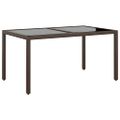 vidaXL Záhradný stôl 150x90x75 cm tvrdené sklo a polyratan hnedý