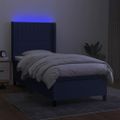 vidaXL Posteľ boxsping s matracom a LED modrá 90x200 cm látka
